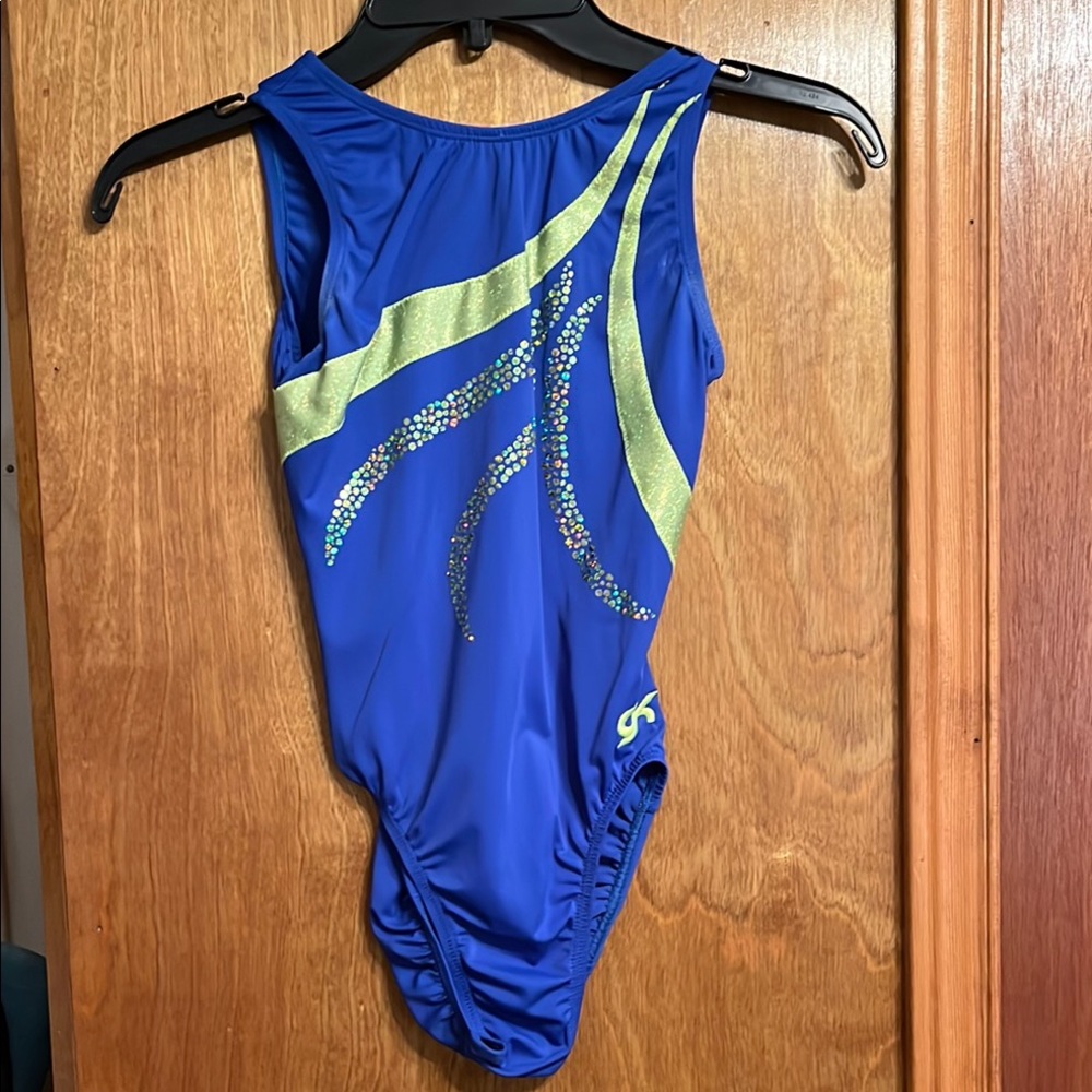 GK gymnastics Royal Blue One-Piece  with Lime Accent